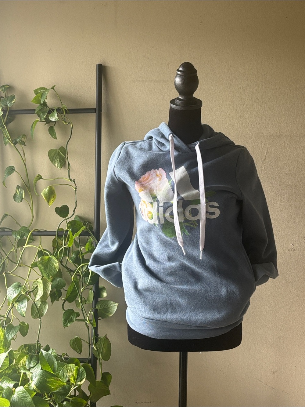 adidas Dusty Blue Floral Logo Pullover Hoodie